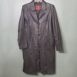 Marc Mattis Women's Black Leather Long Trench Coat Vintage 90s S